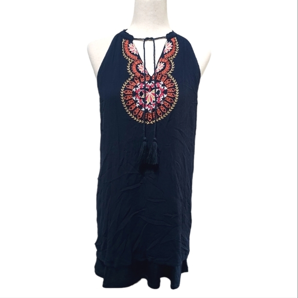 THML Embroidered V-neck Tassel Mini Dress, M - Picture 2 of 8